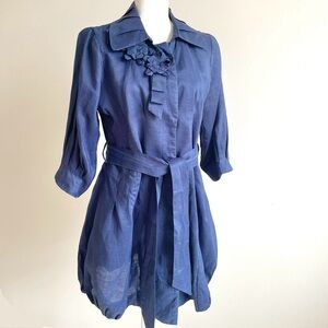 Tara Jarmon Linen Corsage Button Up 3/4 Sleeve Tunic, US 10